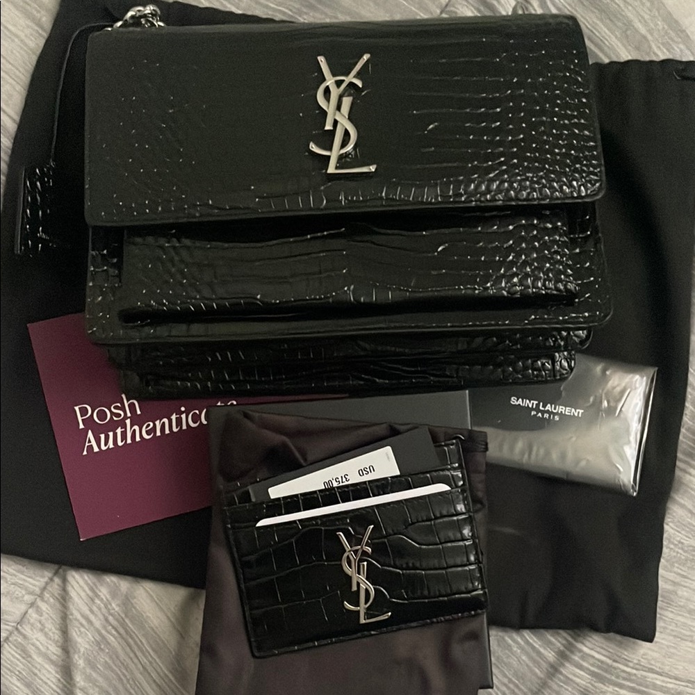 Saint Laurent croc bag and cardholder set